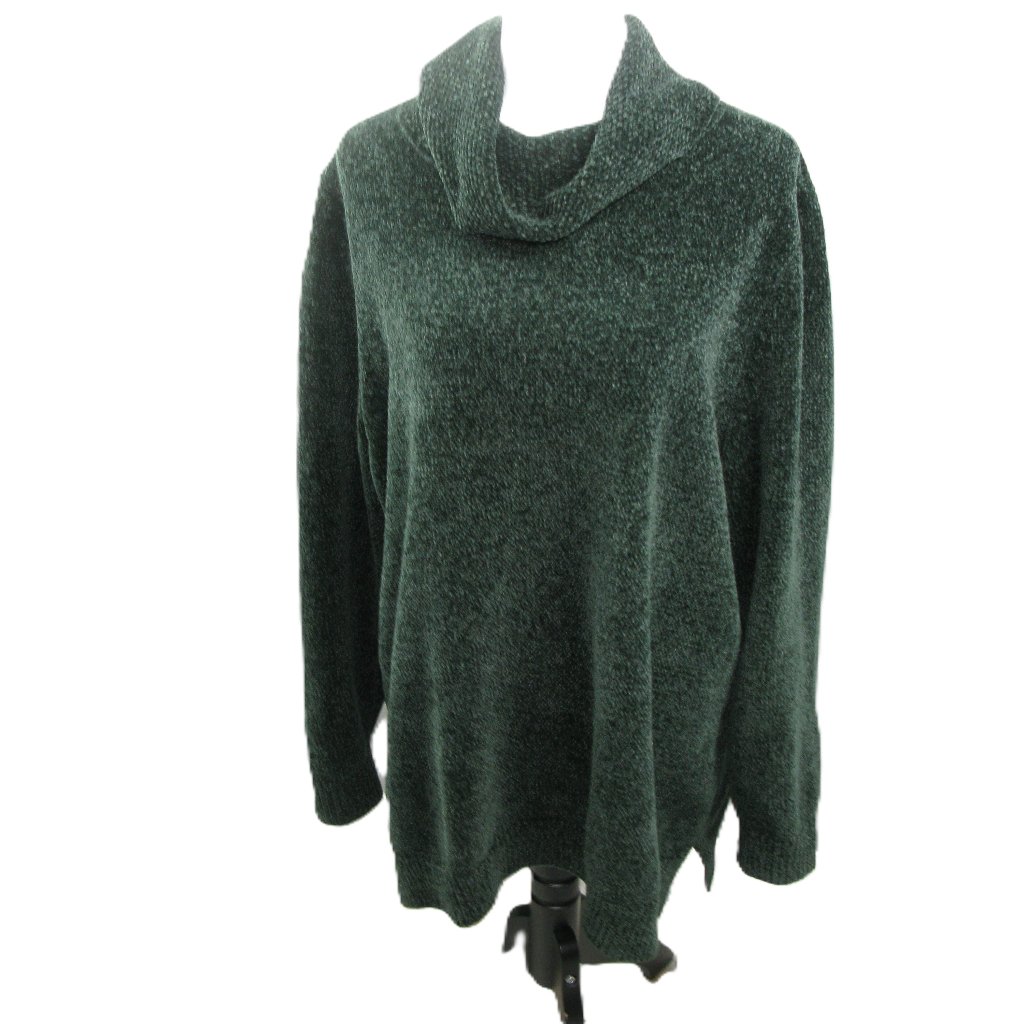 Euc Plus Size Land’s End Dark Green Cowl Neck Chenille Tunic Sweater Size 2x